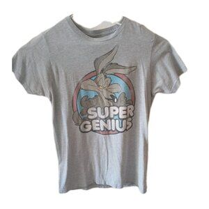 Looney Tunes Shirt Super Genius Wiley Coyote Adult Medium Short Sleeve Gray